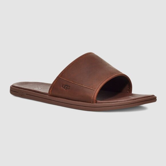 UGG Men's Seaside Slides Sandals Luggage Leather size 13 $80 in Brown - Picture 1 of 10